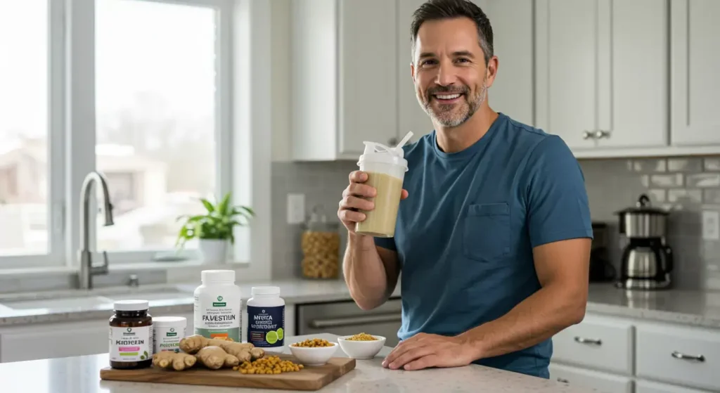 man drinking protein shake